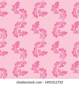 floral seamless pattern abstract leaves, swirls pink