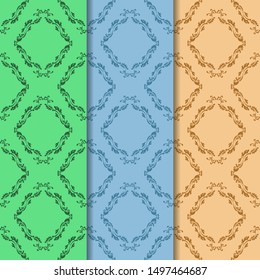 floral seamless pattern abstract leaves, swirls set of three 