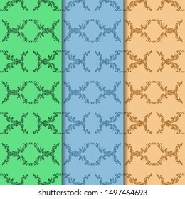 floral seamless pattern abstract leaves, swirls set of three 