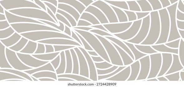 Patrón floral sin fisuras con el arte de línea Abstractas deja la textura. Plantilla de Diseño Botánico. Fondo de Vector para textiles, telas, invitaciones, tarjetas, postales, redes sociales. No es IA