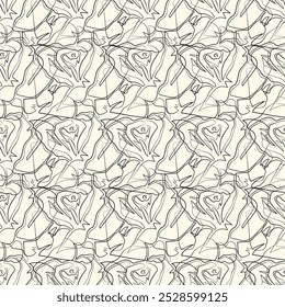 Floral Seamless Pattern. Abstract Lines Flowers Background. Floral Wallpaper. Botanical Design for Prints, Surface, Home Decoration, Fabric. Vector Illustration.
