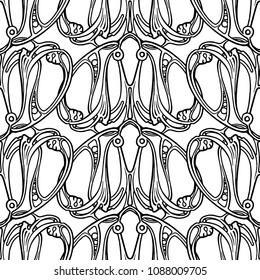 Floral seamless pattern. Abstract ornamental flowers. Flourish leaves background