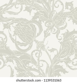Floral seamless pattern. Abstract ornamental flowers. Flourish leaves background