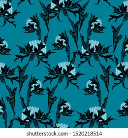 Floral seamless pattern. Abstract ornamental flowers. Flourish leaves background