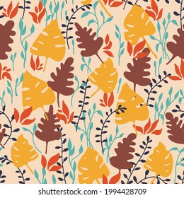 Floral seamless pattern. Abstract print with leaves. Vector hand drawing background for print, paper, textile.