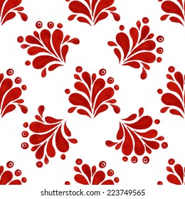 Floral seamless pattern. Abstract floral red shapes, paisley, drops on a white background.