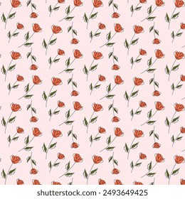 Patrón sin costura floral con ilustración abstracta de rosa roja. Diseño de patrón.