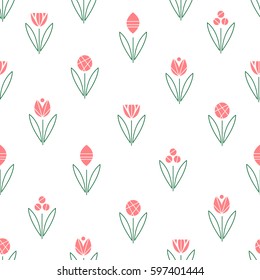 Floral seamless pattern with abstract scandinavian geometric flowers. Vector illustration. Spring