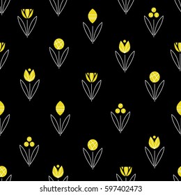 Floral seamless pattern with abstract scandinavian geometric flowers. Vector illustration.