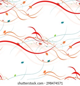 Floral seamless pattern. Abstract waves with leaves, eco nature background. Vector modern texture