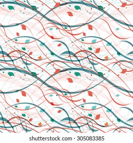 Floral seamless pattern. Abstract waves with leaves, eco nature background. Vector modern texture