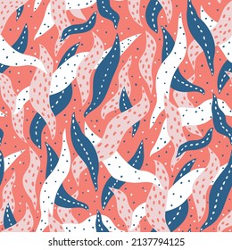 Floral seamless pattern with abstract wavy leaves