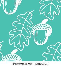 floral seamless pattern acorn and oak leaves