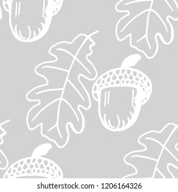 floral seamless pattern acorn and oak leaves