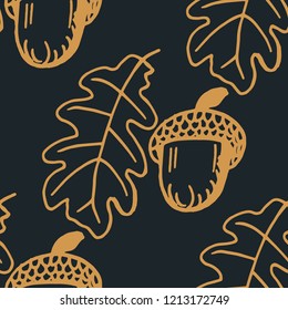 floral seamless pattern acorn and oak leaves
