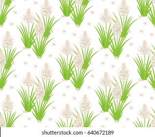 Floral seamless pattern with african and orchid flowers on white background.