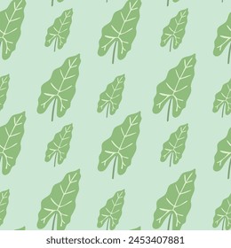 Floral seamless pattern with alocasia leaves for prints, fabric, textiles, for summer backgrounds. Exotic pattern with leaves. Vector illustration.