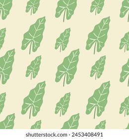 Floral seamless pattern with alocasia leaves for prints, fabric, textile, for summer backgrounds. Exotic pattern with leaves. Vector illustration.