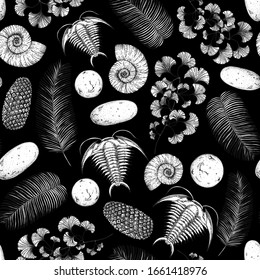 Floral seamless pattern. Ancient plants illustration. Hand drawn sketch. Ink design. Floral background.