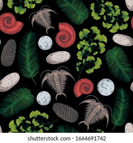 Floral seamless pattern. Ancient plants illustration. Hand drawn. Color design. Floral background.