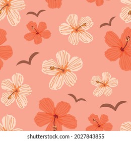 Floral seamless pattern for apparel design, textile, clothes, wallpaper. Hawaiian flowers background.