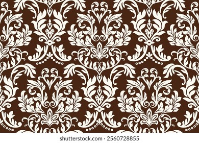 Floral seamless pattern arabesque in damask style bold white colored motifs suitable for wallpaper, blanket, cloth, curtain, tile and fabric design isolated illustration vector EPS file.