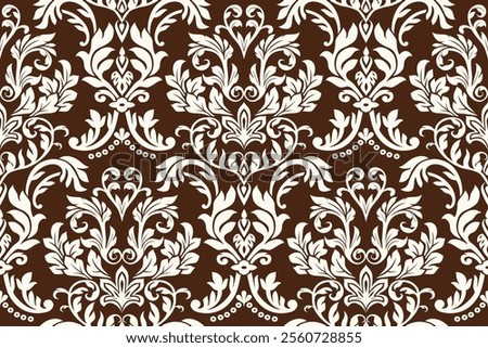 Floral seamless pattern arabesque in damask style bold white colored motifs suitable for wallpaper, blanket, cloth, curtain, tile and fabric design isolated illustration vector EPS file.