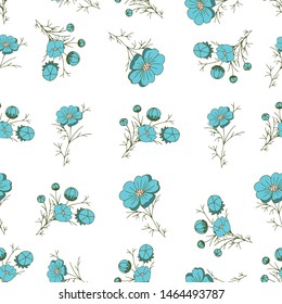 Floral seamless pattern. Floral arrangement in vintage style. The image of flowers is located in a random order. Vector illustration.