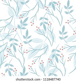 Floral seamless pattern. Artistic print on white background. Pastel colors. Colorful hand drawn flowers and leaves. Vector Illustration.