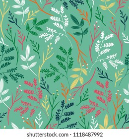 Floral seamless pattern. Artistic print. Colorful hand drawn flowers and leaves. Vector illustartion.