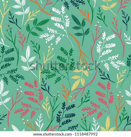 Floral seamless pattern. Artistic print. Colorful hand drawn flowers and leaves. Vector illustartion.