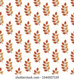 Floral seamless pattern with autumn branches with leaves on white background. Floral background for fabric, wallpaper, wrapping paper, textile, web design.