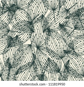 Floral seamless pattern. Autumn endless linear background with leaves. Decorative leafs with dots