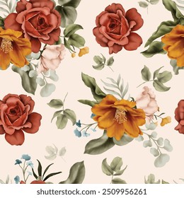 floral seamless pattern with autumn flower watercolor