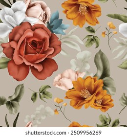 floral seamless pattern with autumn flower watercolor