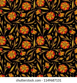 Floral seamless pattern. Autumn flowers. Floral pattern on black background