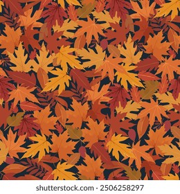 Floral Seamless Pattern with Autumn Leaves. Fall Hand Drawn Botanical Design. Autumn Vector Minimalist Background for Textile, Fabric, Invitations, Cards, Postcards, Social Media.