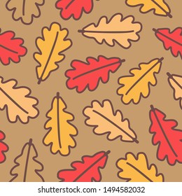 Floral seamless pattern with autumn oak leaves for fabric, wallpaper, textile, web design.