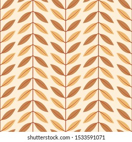 Floral seamless pattern with autumn vertical abstract branches with leaves. Floral background for fabric, wallpaper, textile, tablecloth, package, web design.