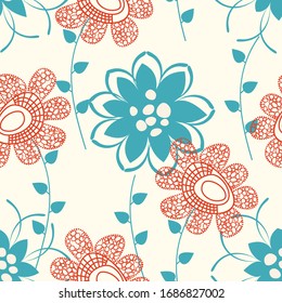 Floral seamless pattern or background, abstract colorful flowers design