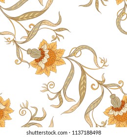 Floral seamless pattern, background  In art nouveau style, vintage, old, retro style. Vector illustration. Isolated on white background.