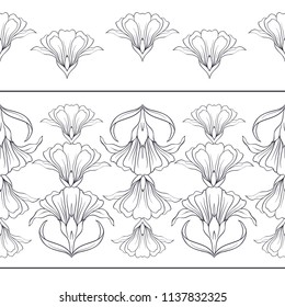 Floral seamless pattern, background  In art nouveau style, vintage, old, retro style. Vector illustration. Outline drawing. 