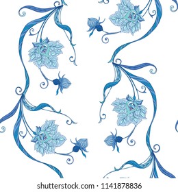 Floral seamless pattern, background  In art nouveau style, vintage, old, retro style in blur colors. Vector illustration. Isolated on white background.