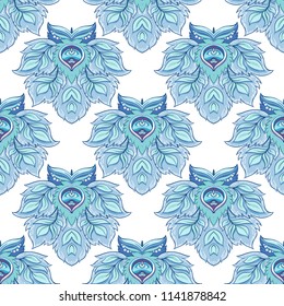 Floral seamless pattern, background  In art nouveau style, vintage, old, retro style in blur colors. Vector illustration. Isolated on white background.