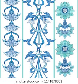 Floral seamless pattern, background  In art nouveau style, vintage, old, retro style in blur colors. Vector illustration. Isolated on white background.