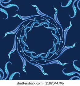 Floral seamless pattern, background  In art nouveau style, vintage, old, retro style in blur colors. Vector illustration. On dark navy blue  background.