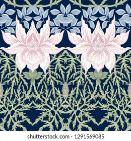 Floral Seamless pattern, background with In art nouveau style, vintage, old, retro style. Colored vector illustration.
