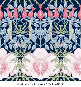 Floral Seamless pattern, background with In art nouveau style, vintage, old, retro style. Colored vector illustration.
