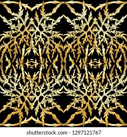 Floral Seamless pattern, background with In art nouveau style, vintage, old, retro style. In gold and black
Vector illustration in gold colors. 
