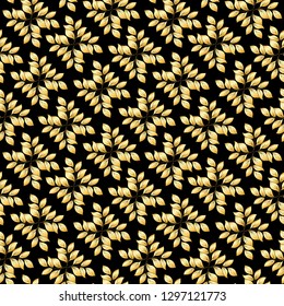 Floral Seamless pattern, background with In art nouveau style, vintage, old, retro style. In gold and black
Vector illustration in gold colors. 

